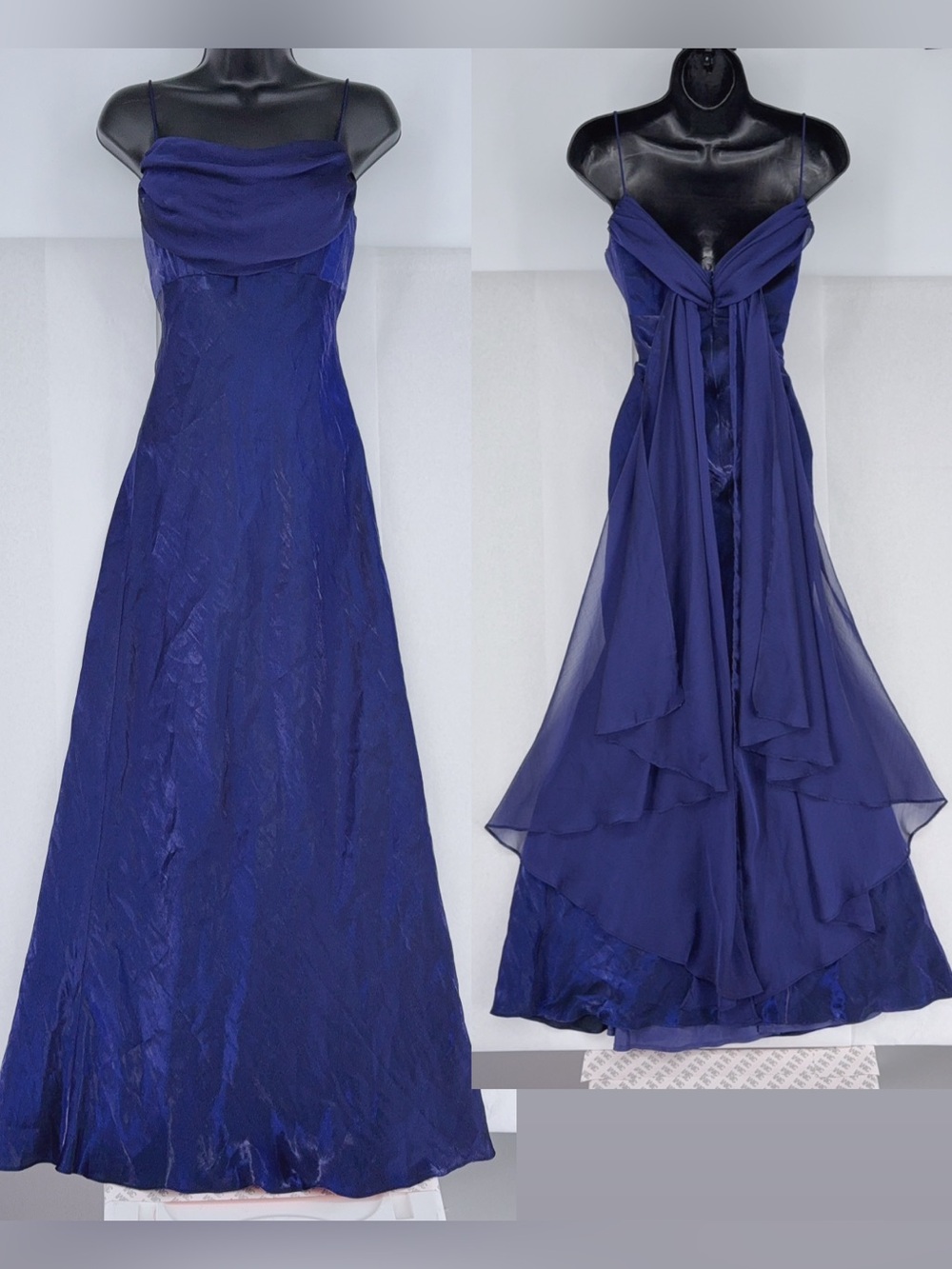 Night Way Vintage 00s Y2K Blue Organza Draped Chiffon Party Prom Dress sz 6 NWT